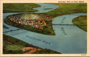 Cairo Illinois Bird's Eye Map View View Linen Postcard -  A28 