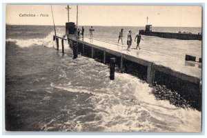 c1940's Sea Waves Pier View of Cattolica Molo Italy Unposted Postcard