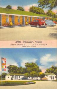 Dodge City Kansas 100th Meridian Motel Multiview Antique Postcard K64082