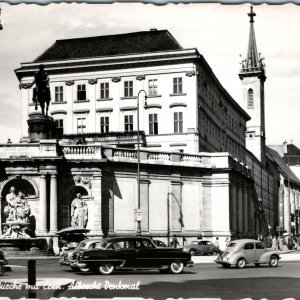 c1950s Wien Vienna Austria RPPC Postcard Albertina Augustinerkirche Fountain Car