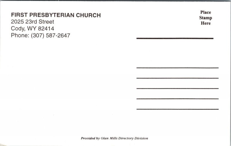 First Presbyterian Church Cody Wyoming Postcard