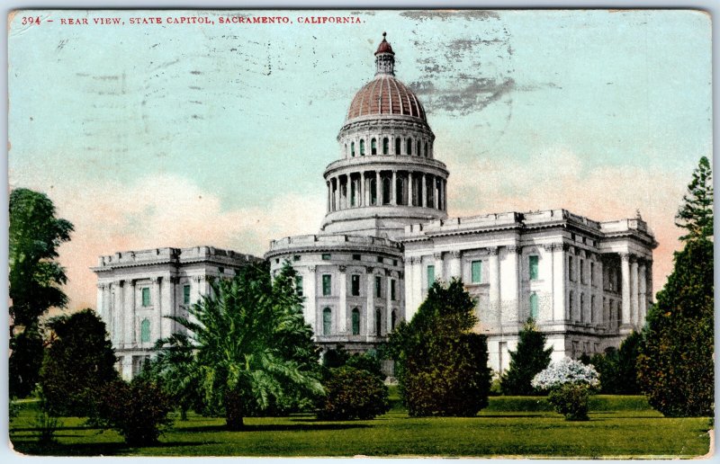 c1910s Sacramento, CA Rear View State Capitol PC Edward Mitchell Litho Vtg A325