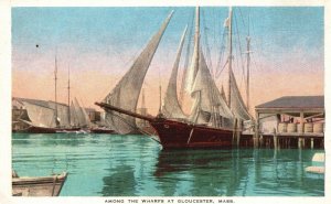 Vintage Postcard 1920's Among The Wharfs At Gloucester Massachusetts MA