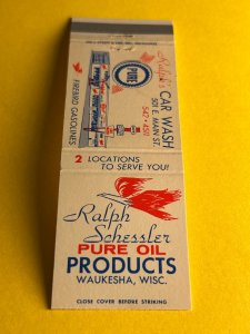 Matchbook Cover Ralph Schessler Car Wash Oil  Products Waukesha, Wisconsin MB182