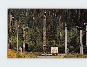 Postcard A group of interesting totem poles in Saxman Park, Ketchikan, Alaska