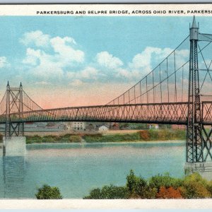 c1920s Parkersburg, WV Belpre Bridge Ohio River Suspension Litho PC Robbins A216