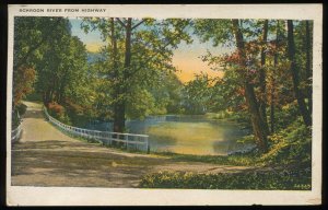 Schroon River from Highway. 1928 Adirondack postcard. Schroon Lake cancel