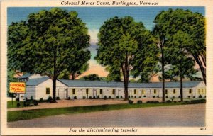 Vintage Vermont Postcard - Burlington - Colonial Motor Court