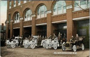 Fire Hall Vancouver BC British Columbia Firefighters Antique Postcard E55