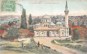 MOSQUEE KAHRIE CONSTANTINOPLE TURKEY STAMP TO USA POSTCARD (c.1910)