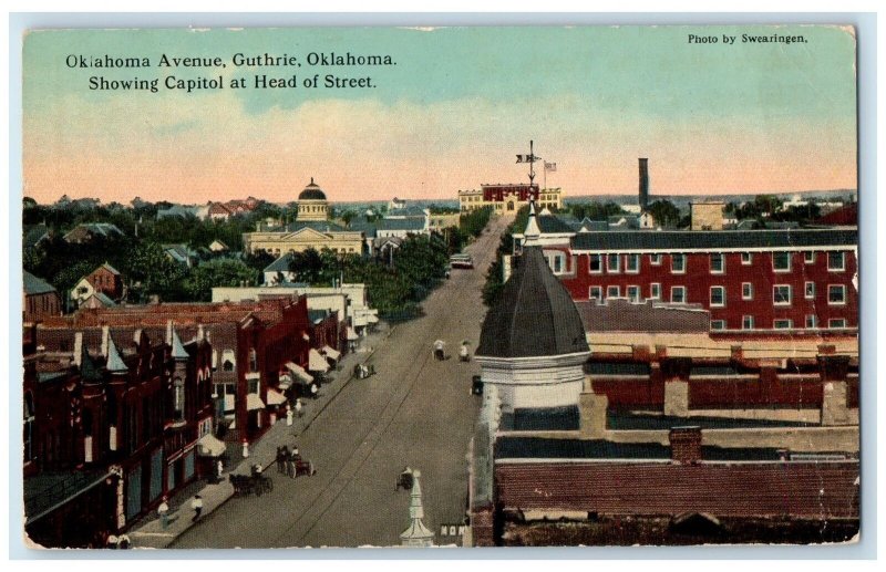c1910's Oklahoma Avenue Guthrie Oklahoma OK Capitol And Head Of Street Postcard