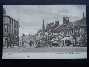 Yorkshire SELBY Cowthorpe Market Cross shows THE CORSET WAREHOUSE c1905 Postcard