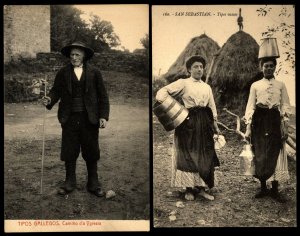 Spain 2 Vintage postcards San Sebastian Vascos , Gallegos Water Carrier