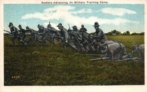 Soldier's Advancing at Military Training Camp Vintage Postcard c1920