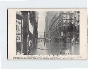 Postcard Sixth Street and Penn Avenue, Under Four Feet of Water, Pittsburgh, PA