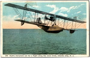 Hydro-Aerplane Flight on Ocean Front, Atlantic City NJ Vintage Postcard D55