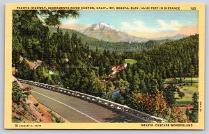 Sacramento River Canyon CA~Pacific Highway To Mt Shasta~Vintage Linen Postcard