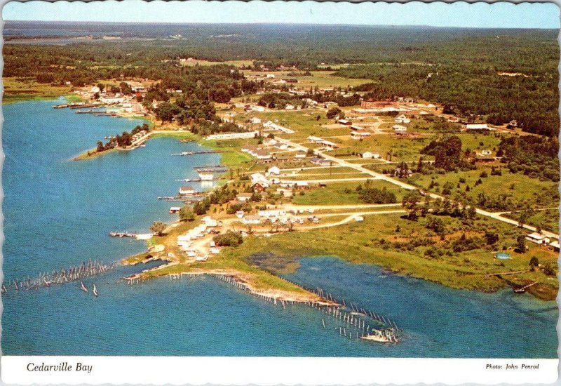 Cedarville Bay, MI Michigan HOMES~BOATHOUSES~DOCKS Bird's Eye View 4X6 Postcard