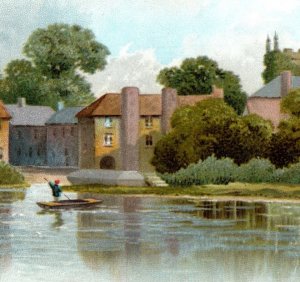 1880s Victorian Trade Card British Lake & Village Scene #O