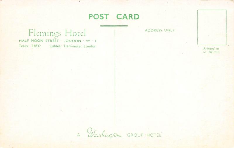 Flemings Hotel, Half Moon Street, London, England, Circa 1960's Postcard, Unused