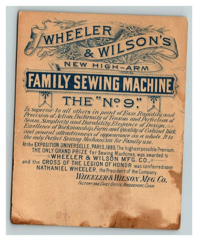 Vintage 1880's Victorian Trade Card Wheeler & Wilson's Sewing Machine BEAUTIFUL