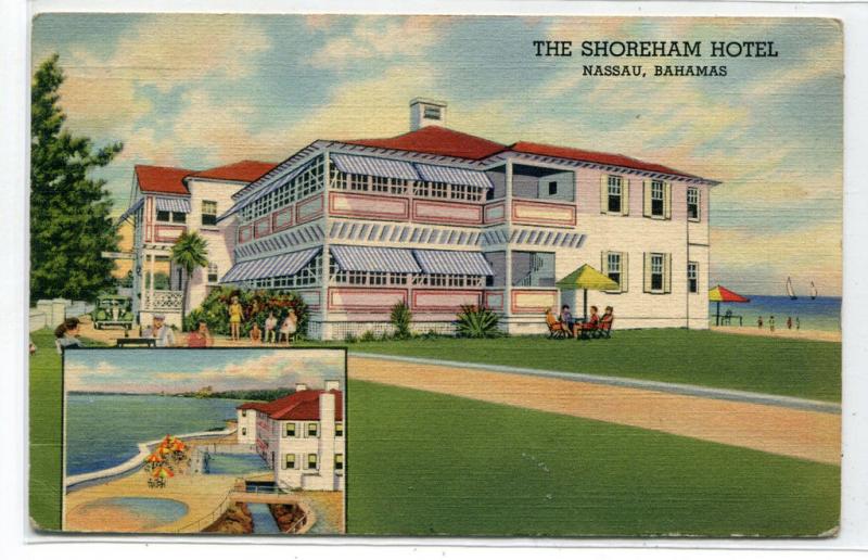 Shoreham Hotel Nassau Bahamas 1942 linen postcard 