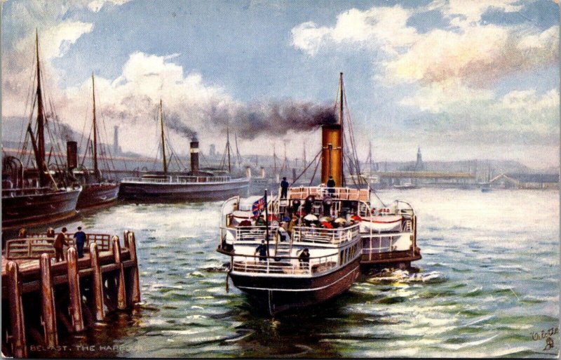 The Harbour, Belfast, Tuck 7416 Vintage Postcard G78