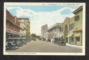 CLEARWATER FLORIDA DOWNTOWN STREET SCENE OLD CARS STORES VINTAGE POSTCARD