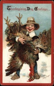 Frances Brundage Thanksgiving Little Boy with Dead Turkey c1910 Postcard