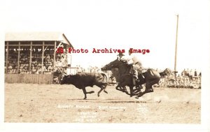 NE, Valentine, Nebraska, RPPC, Rodeo, Cowboy Shorty Ricker Bulldogging, O'Neill