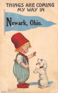 Things Are Coming My Way in Newark Ohio~Dog Begs for Treat~1915 Pennant PC 