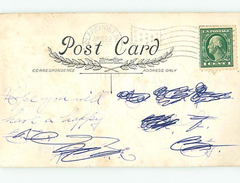 Divided-Back easter TWO WHITE BUNNY RABBITS & PINK FLOWER r3305