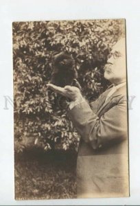 433978 RUSSIA Professor gentleman & Black PUPPY SPITZ DOG Old REAL PHOTO