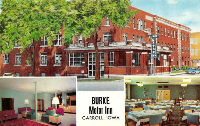 CARROLL, Iowa IA  BURKE MOTOR INN MOTEL Lounge~Cafe  ROADSIDE  c1950's Postcard