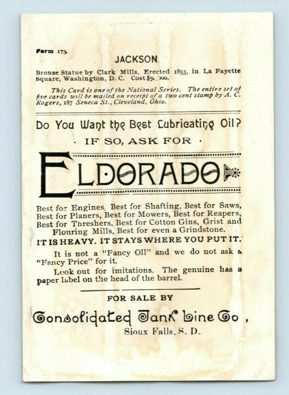 1880's Consolidated Tank Line Co Eldorado Engine Oil Sioux Falls SD Jackson P186