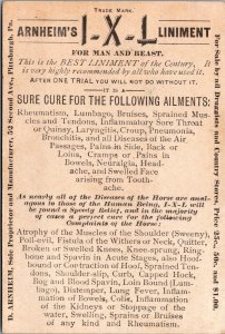 Vintage Arnheim's IXL Liniment Victorian Girl Quack Remedy Trade Card Pitts, PA.