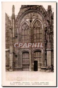 Old Postcard Ploermel (Marbihan) The Church north entrance has double doors b...