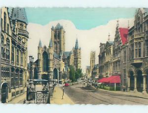 old rppc OLD BUILDINGS ALONG STREET Ghent - Gent - Gand Belgium HM1636