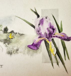 A Happy Easter 1910s Postcard Springtime Flowers Iris Butterflies Gibson PCBG6E