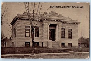 Girard Kansas KS Postcard Carnegie Library Exterior View Building 1910 Unposted