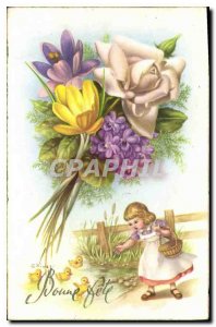 Old Postcard Bonne Fete Flower Child