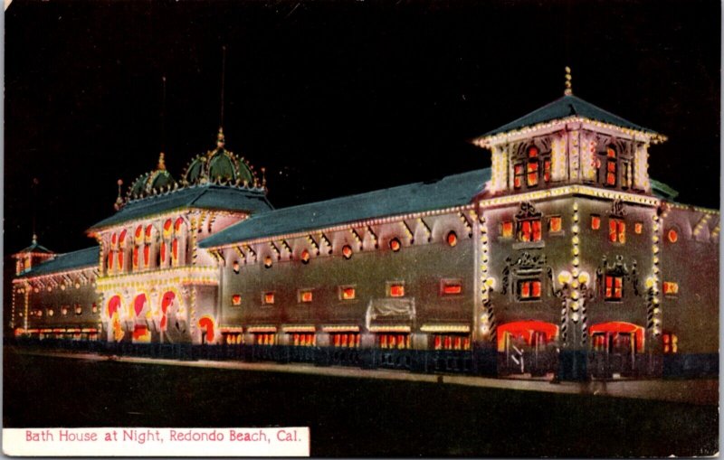 Postcard Bath House at Night in Redondo Beach, California