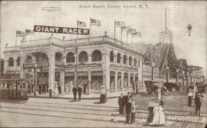 Coney Island NY Giant Racer Roller Coaster c1910 Postcard