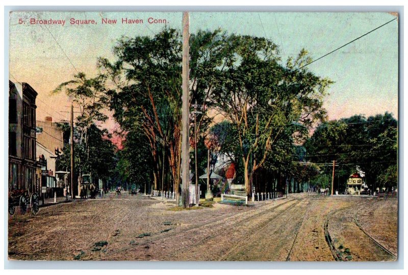 1907 Two Roads Broadway Square New Haven Connecticut CT Antique Posted Postcard 