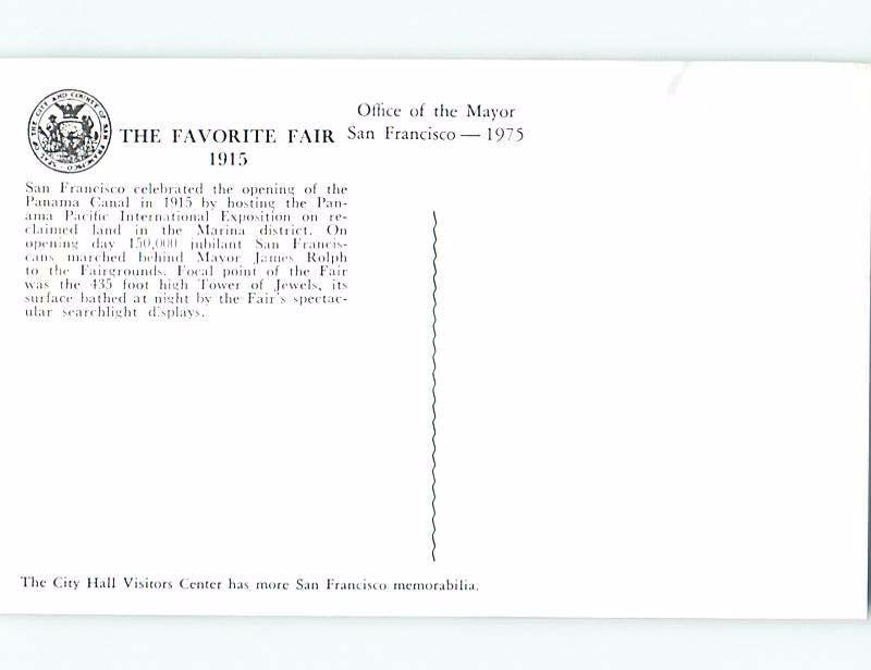 Unused 1975 POSTCARD SHOWING 1915 FAIR San Francisco California CA hn8312