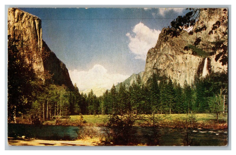 Yosemite Valley Bridalveil Falls El Capitan CA Vintage Standard View Postcard