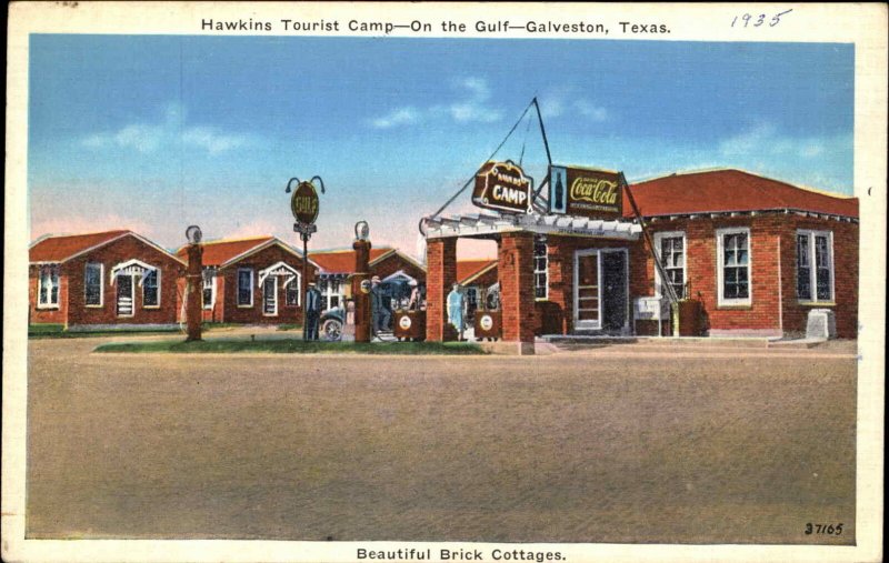 Galveston TX Hawkins Tourist Camp Gas Station c1920s-3s Postcard