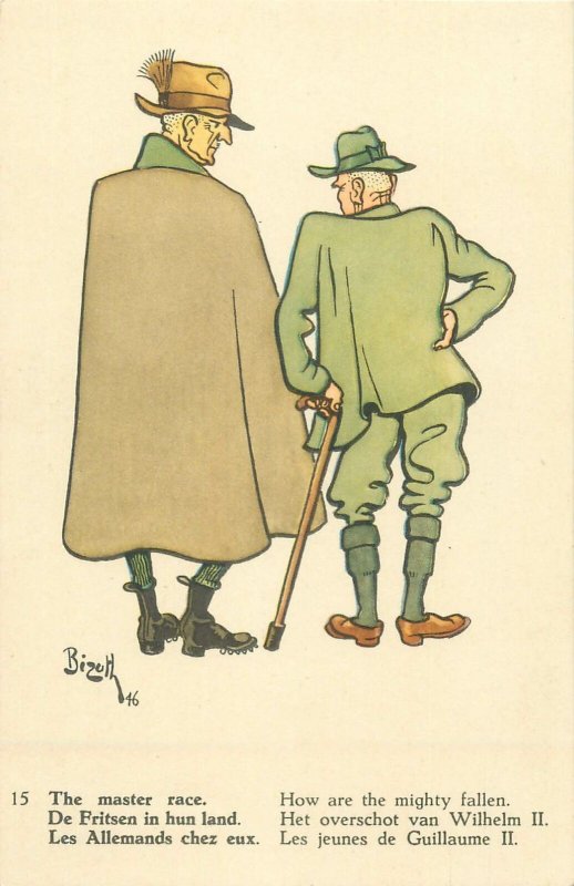 Comic WWII Postcard caricature artist signed Bizuth