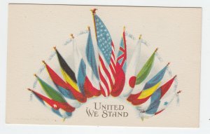 P2071 old postcard patriotic usa flag united we stand other flags of nations unu