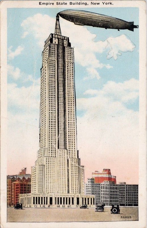 Empire State Building New York NY NYC Blimp Airship Postcard H46 